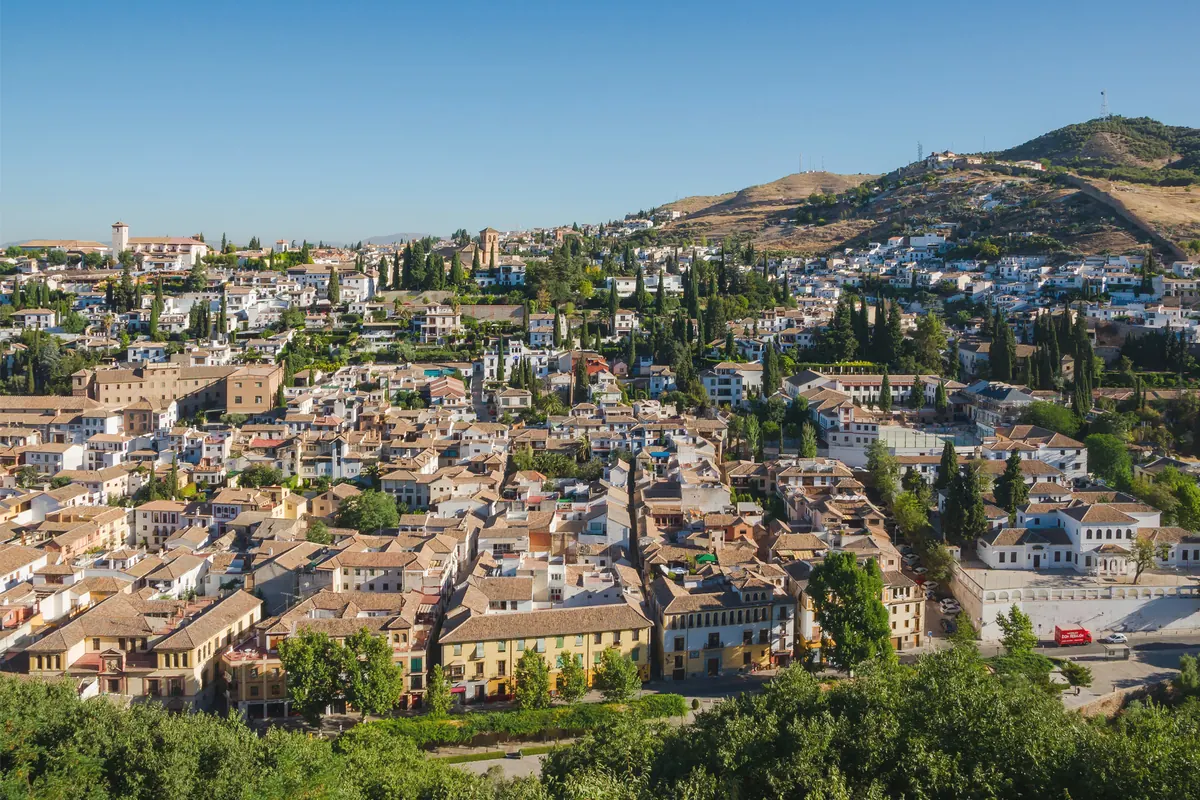 The old quarter of Granada seen from above, with the Sacromonte hill rising behind it